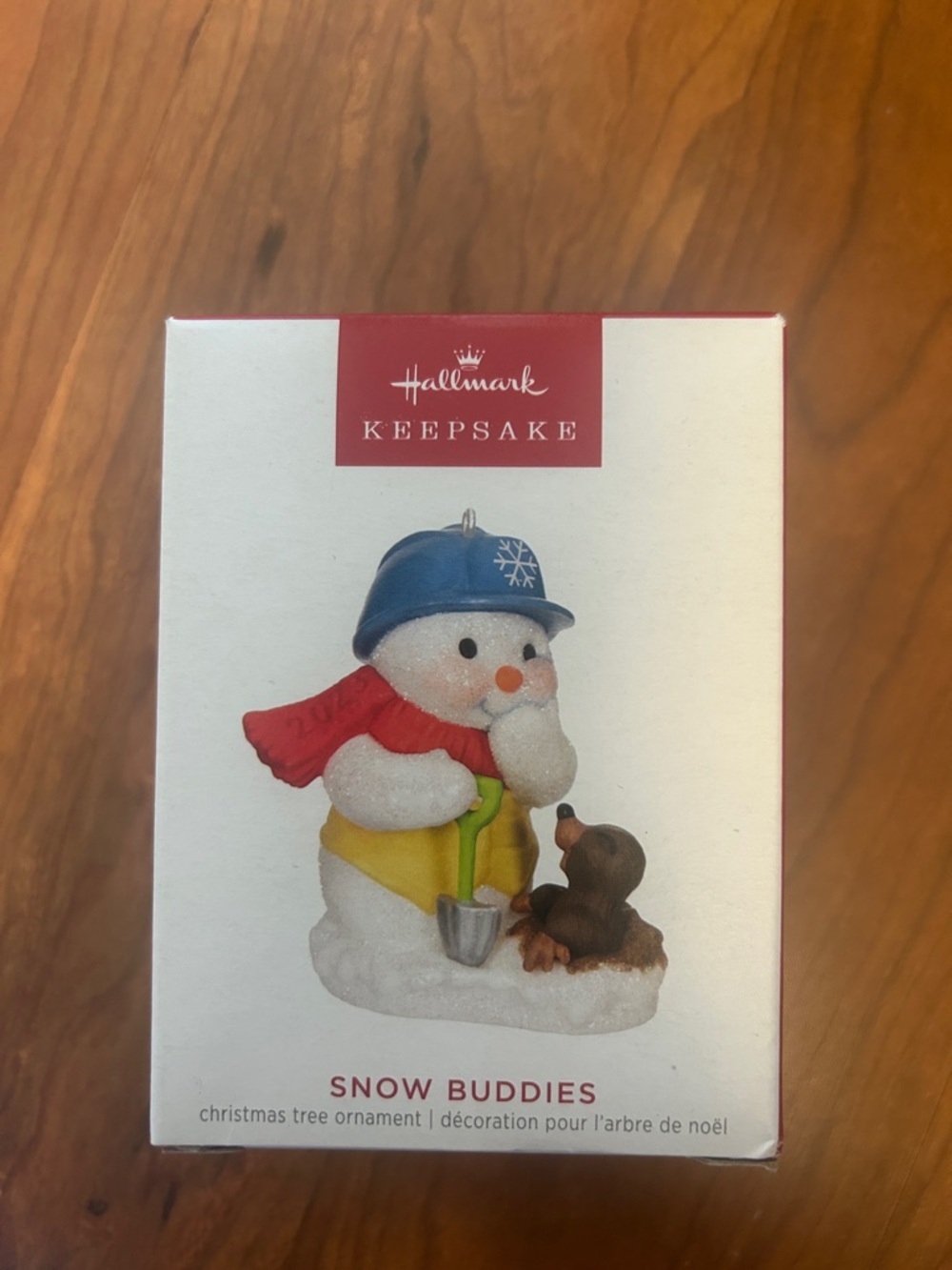 Hallmark White Snowman Ornament with Blue Hat and Red Scarf